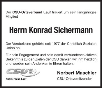 Traueranzeige von Konrad Sichermann von Pegnitz-Zeitung